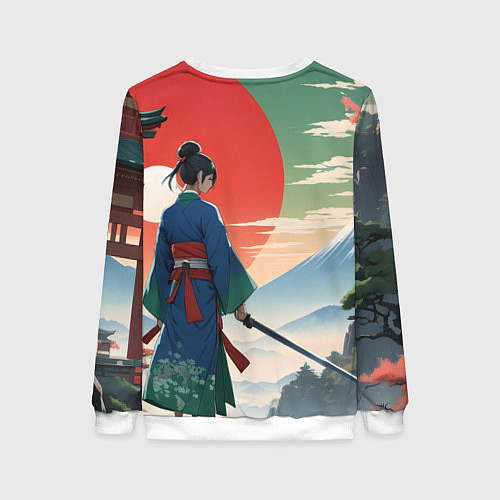 Женский свитшот Самурай на ярком красивом фоне / 3D-Белый – фото 2