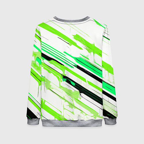 Женский свитшот Чёрно-зелёно-салатовые полосы на белом фоне / 3D-Меланж – фото 2
