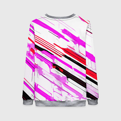 Женский свитшот Красно-розово-чёрные полосы на белом фоне / 3D-Меланж – фото 2