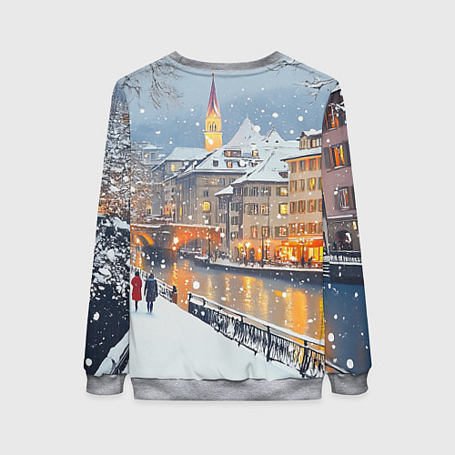 Женский свитшот Заснеженный Санкт-Петербург пейзаж / 3D-Меланж – фото 2