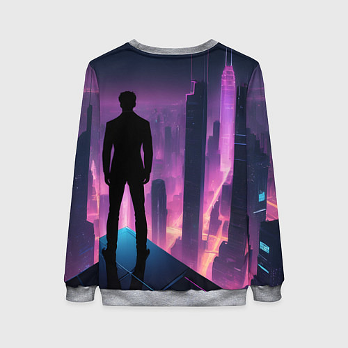 Женский свитшот Человек смотрящий на ночной мегаполис / 3D-Меланж – фото 2
