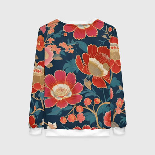 Женский свитшот Искусство алые цветы / 3D-Белый – фото 2