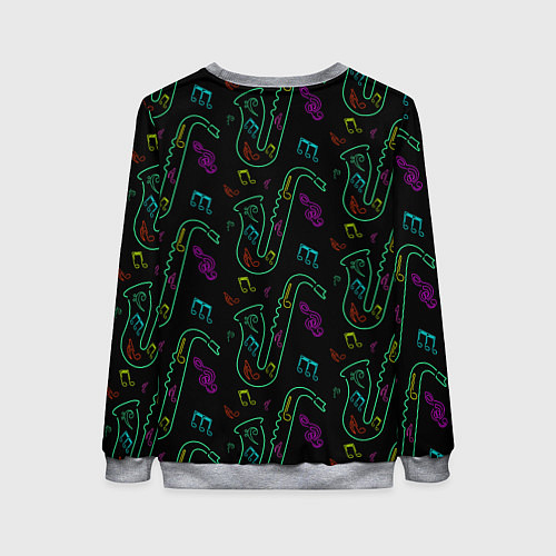Женский свитшот Неоновый саксофон и музыкальные ноты / 3D-Меланж – фото 2