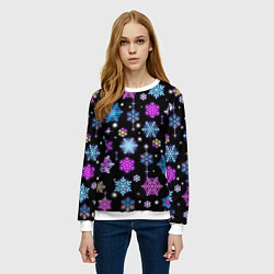 Свитшот женский Разноцветные снежинки, цвет: 3D-белый — фото 2