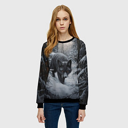 Свитшот женский Настороженный черный лис, цвет: 3D-черный — фото 2