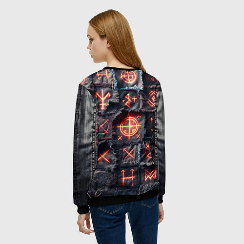 Женский свитшот Символы викингов на пэчворк джинсах / 3D-Черный – фото 4