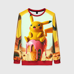 Женский свитшот Пикачу сидит на мороженом в пустыне