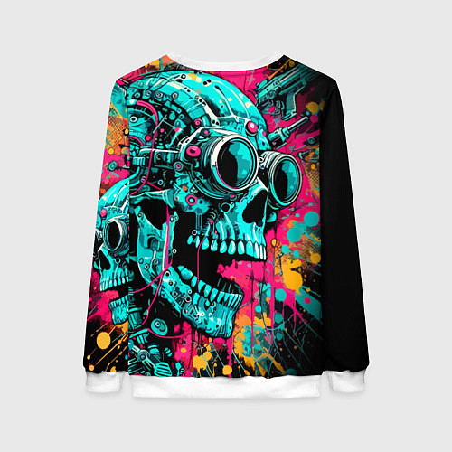 Женский свитшот Cyber skull sketch - color blots / 3D-Белый – фото 2