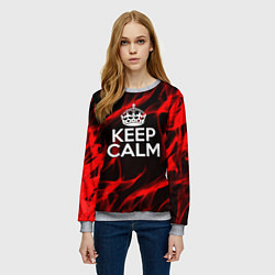 Свитшот женский Keep calm flame red, цвет: 3D-меланж — фото 2