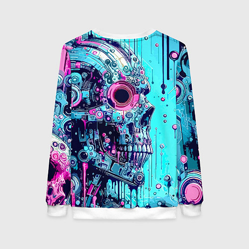 Женский свитшот Cyber skull - blots sketch / 3D-Белый – фото 2