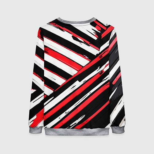Женский свитшот Красно-белые диагональные полосы на чёрном фоне / 3D-Меланж – фото 2