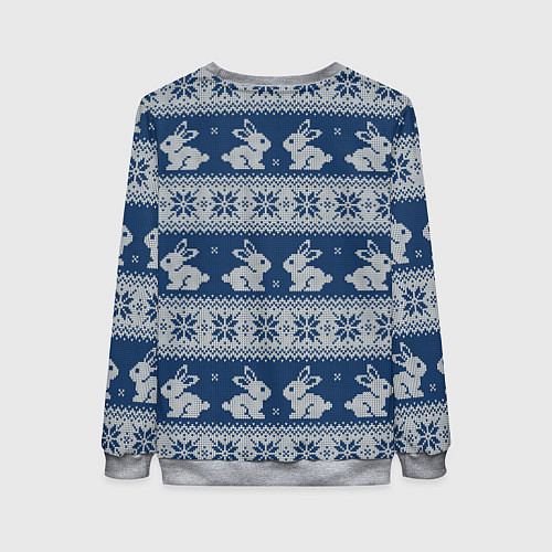Женский свитшот Вязаный зимний узор с милыми зайчатами / 3D-Меланж – фото 2
