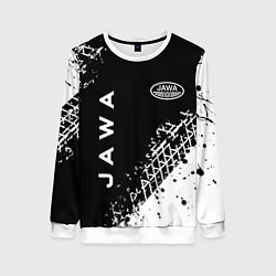 Свитшот женский Jawa - следы от шин, цвет: 3D-белый