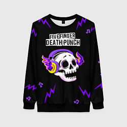 Свитшот женский Five Finger Death Punch неоновый череп, цвет: 3D-черный