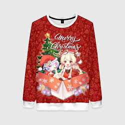 Свитшот женский Геншин импакт Кли - Новый год, цвет: 3D-белый