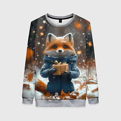 Свитшот женский Лиса с подарком в лесу, цвет: 3D-меланж