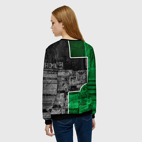 Женский свитшот Девушка с татуировками в серо-зелёных тонах / 3D-Черный – фото 4
