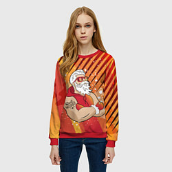 Свитшот женский Дед Мороз в очках, цвет: 3D-красный — фото 2