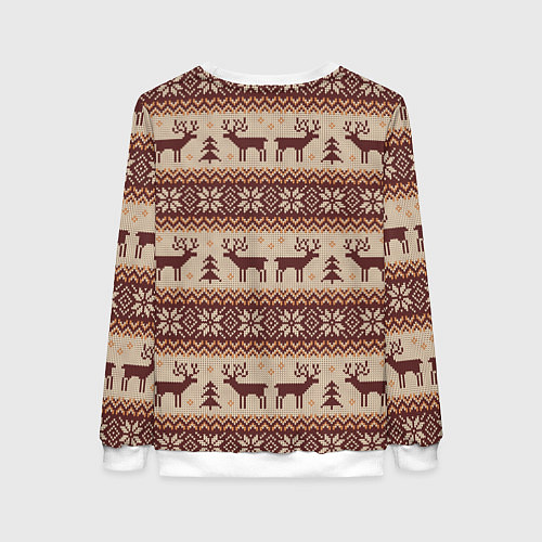 Женский свитшот Вязаный скандинавский орнамент с оленями / 3D-Белый – фото 2