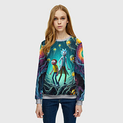 Свитшот женский Морти и Рик в пещере ужасов, цвет: 3D-меланж — фото 2
