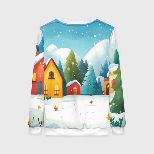Женский свитшот Новогодний городок иллюстрация / 3D-Белый – фото 2