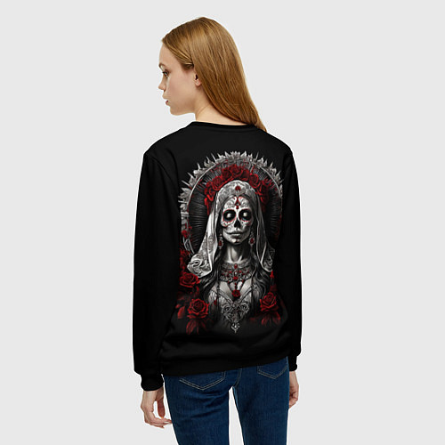 Женский свитшот Девушка в гриме Санта Муэрто / 3D-Черный – фото 4