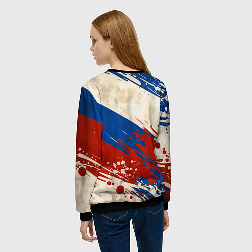 Женский свитшот Надпись Россия на фоне цветов флага / 3D-Черный – фото 4