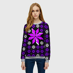 Свитшот женский Фиолетово-белые звёзды на чёрном фоне, цвет: 3D-меланж — фото 2