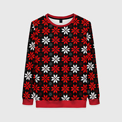Свитшот женский Red and white stars on a black background, цвет: 3D-красный