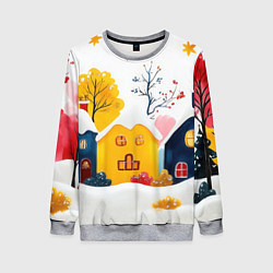Женский свитшот Желтые и синие новогодние домики