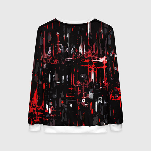 Женский свитшот Бело-красная тревожная абстракция на чёрном фоне / 3D-Белый – фото 2