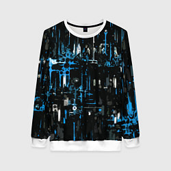 Женский свитшот Бело-синяя тревожная абстракция на чёрном фоне