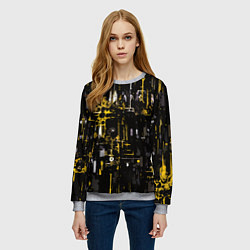 Свитшот женский Бело-жёлтая абстракция на чёрном фоне, цвет: 3D-меланж — фото 2