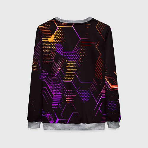 Женский свитшот Жёлто-фиолетовые точки и линии на чёрном фоне / 3D-Меланж – фото 2
