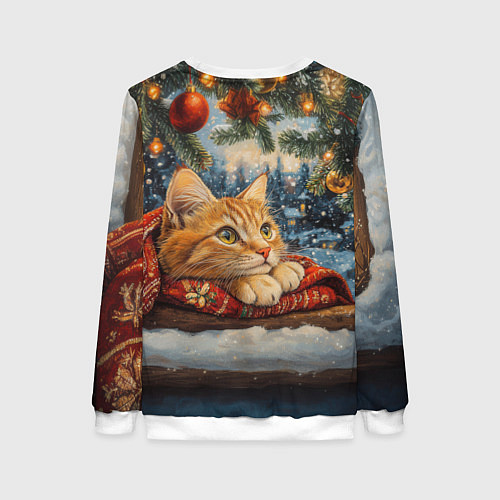 Женский свитшот Рыжий новогодний кот / 3D-Белый – фото 2