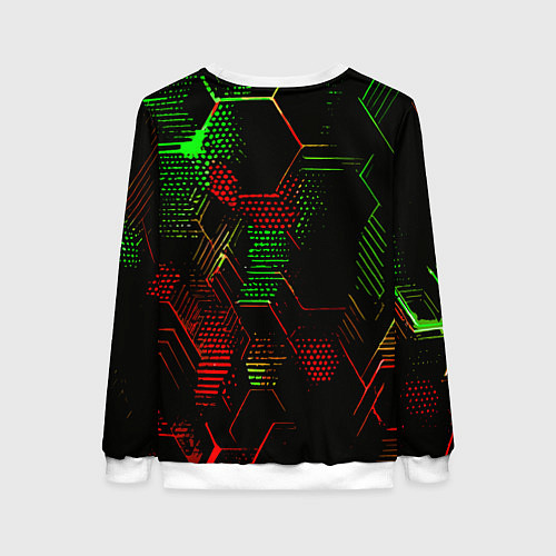 Женский свитшот Красно-зелёные точки и линии на чёрном фоне / 3D-Белый – фото 2