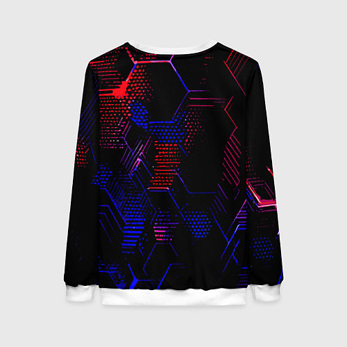 Женский свитшот Красно-синие точки и линии на чёрном фоне / 3D-Белый – фото 2