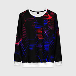 Женский свитшот Красно-синие точки и линии на чёрном фоне