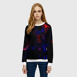 Свитшот женский Красно-синие точки и линии на чёрном фоне, цвет: 3D-белый — фото 2
