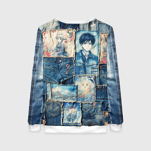 Женский свитшот Аниме влюбленные на пэчворк / 3D-Белый – фото 2