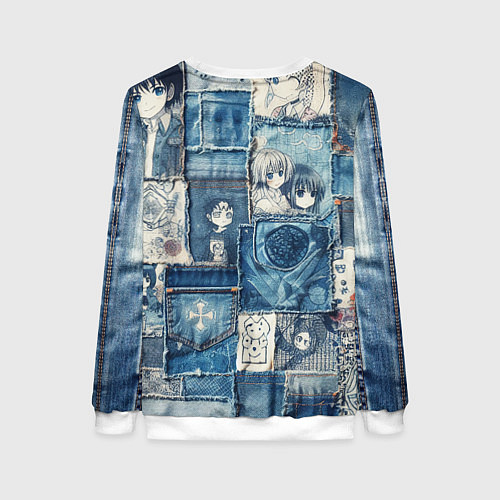 Женский свитшот Персонажи аниме на пэчворк / 3D-Белый – фото 2