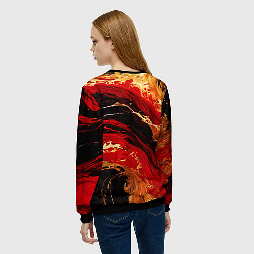 Женский свитшот Красно-золотые брызги на чёрном фоне / 3D-Черный – фото 4