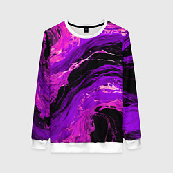 Свитшот женский Фиолетовые брызги на чёрном фоне, цвет: 3D-белый