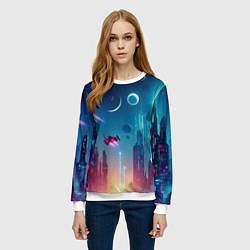Свитшот женский Neon metropolis in the future - ai art fantasy, цвет: 3D-белый — фото 2