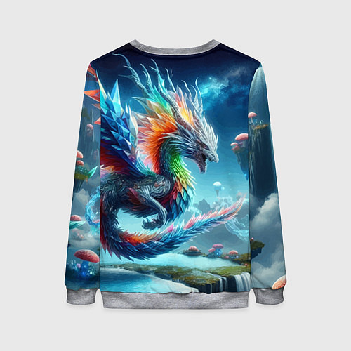 Женский свитшот Полигональный дракон на планете водопадов и грибов / 3D-Меланж – фото 2