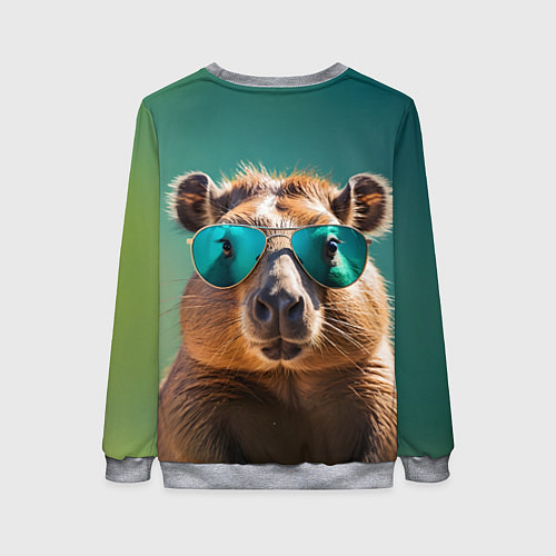 Женский свитшот Капибара на зеленом фоне / 3D-Меланж – фото 2