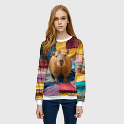 Свитшот женский Капибара и пэчворк, цвет: 3D-белый — фото 2
