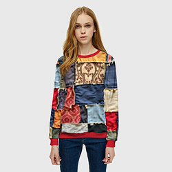 Свитшот женский Яркий пэчворк, цвет: 3D-красный — фото 2