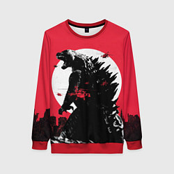 Свитшот женский Godzilla destroys the city, цвет: 3D-красный
