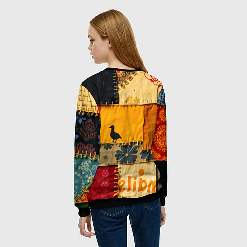 Женский свитшот Пэчворк с птичкой / 3D-Черный – фото 4
